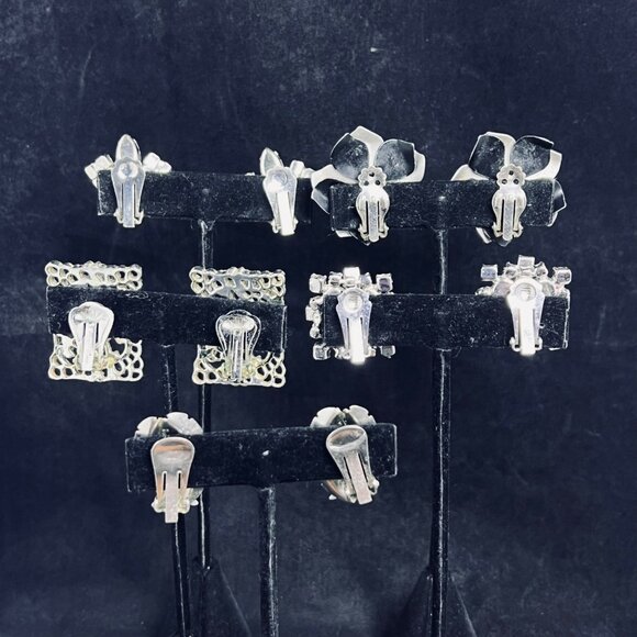 Vintage Lot Of 5 Silver Tone Clip On Earrings (5279) - Picture 6 of 6